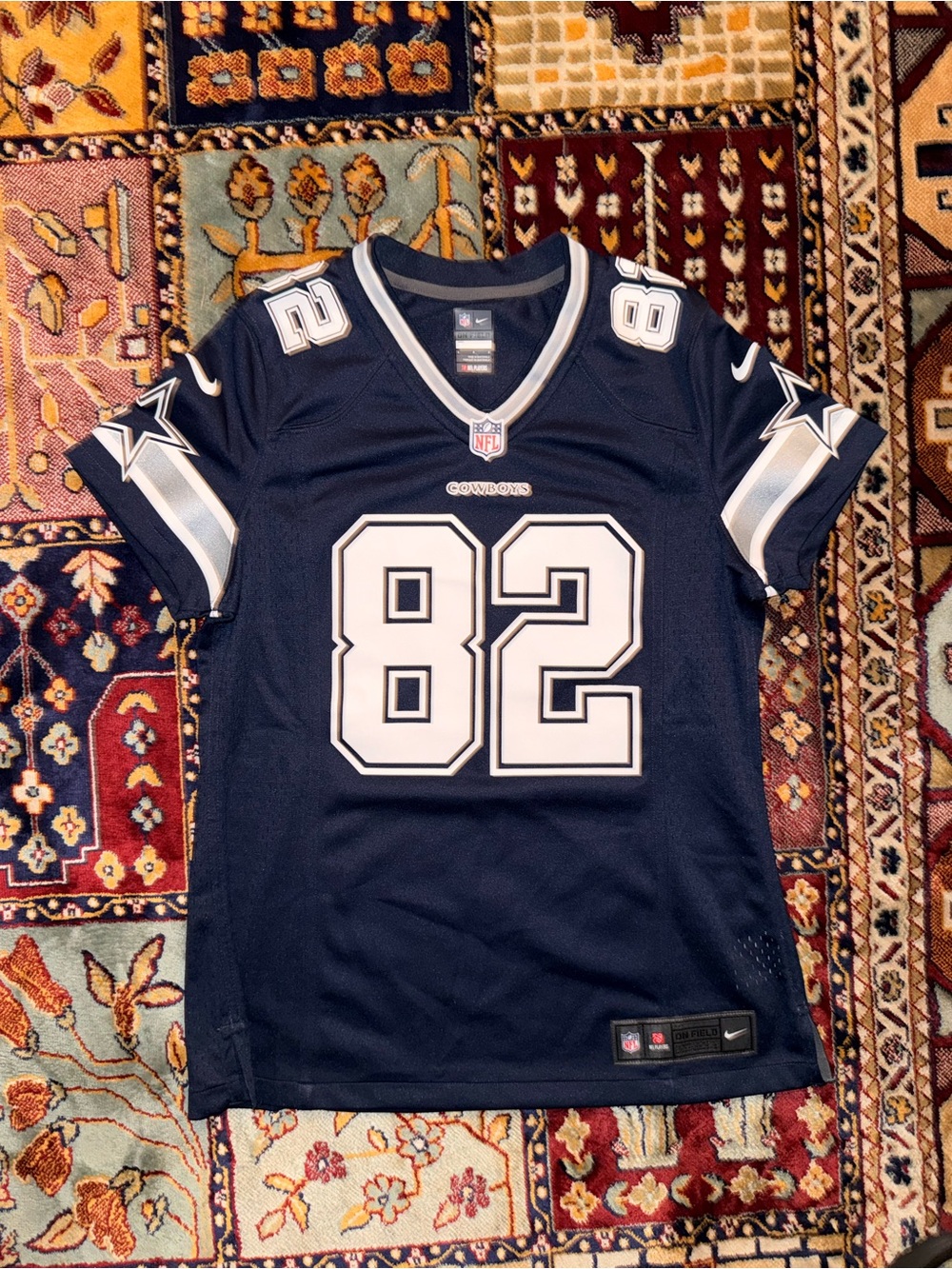 Nike Women's Dallas Cowboys #82 Navy and White Jersey